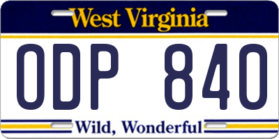 WV license plate ODP840