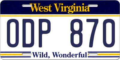 WV license plate ODP870