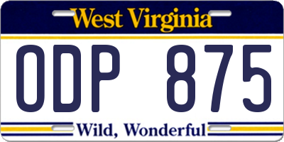 WV license plate ODP875