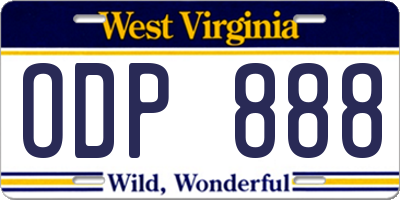 WV license plate ODP888