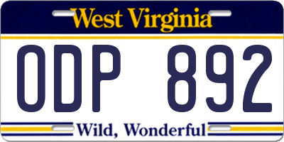 WV license plate ODP892