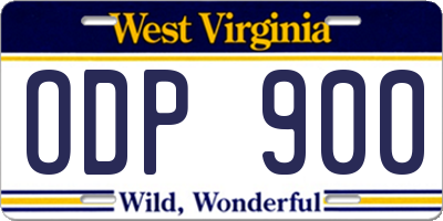 WV license plate ODP900