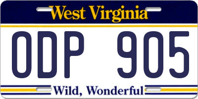 WV license plate ODP905