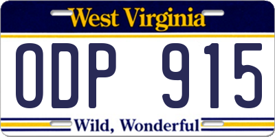 WV license plate ODP915