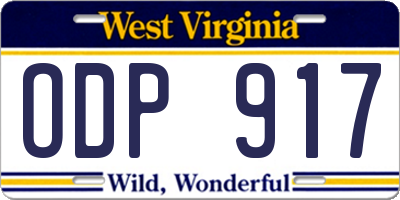 WV license plate ODP917