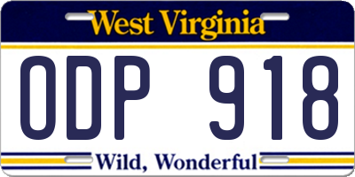 WV license plate ODP918