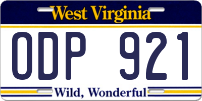 WV license plate ODP921