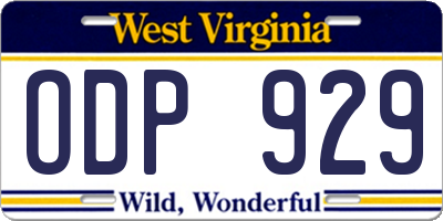 WV license plate ODP929