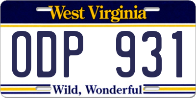 WV license plate ODP931