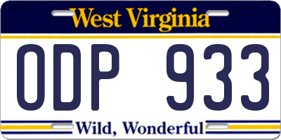 WV license plate ODP933