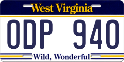 WV license plate ODP940