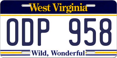 WV license plate ODP958