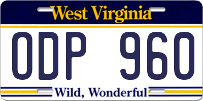 WV license plate ODP960
