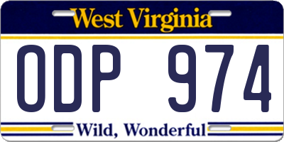 WV license plate ODP974