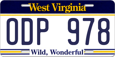 WV license plate ODP978