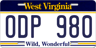 WV license plate ODP980