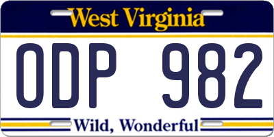WV license plate ODP982