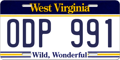 WV license plate ODP991