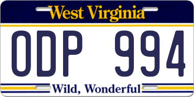 WV license plate ODP994