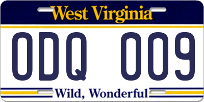 WV license plate ODQ009