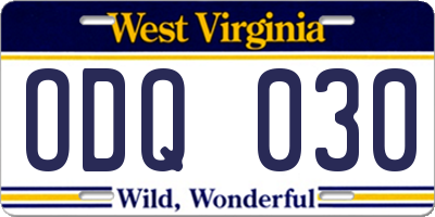 WV license plate ODQ030