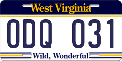 WV license plate ODQ031