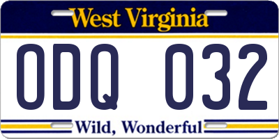 WV license plate ODQ032