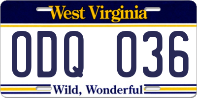 WV license plate ODQ036