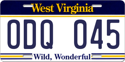 WV license plate ODQ045