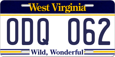 WV license plate ODQ062