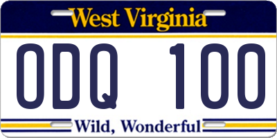 WV license plate ODQ100