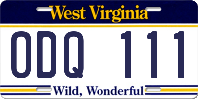 WV license plate ODQ111