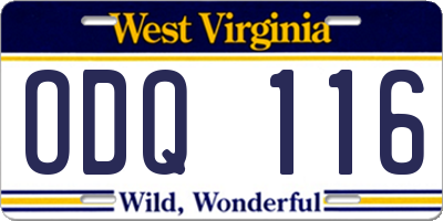 WV license plate ODQ116