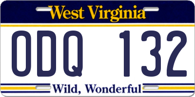 WV license plate ODQ132