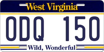 WV license plate ODQ150