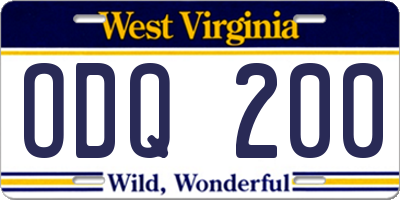 WV license plate ODQ200
