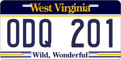 WV license plate ODQ201