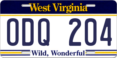 WV license plate ODQ204