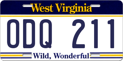 WV license plate ODQ211