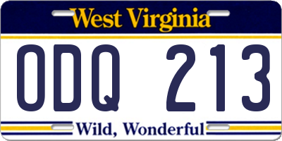 WV license plate ODQ213