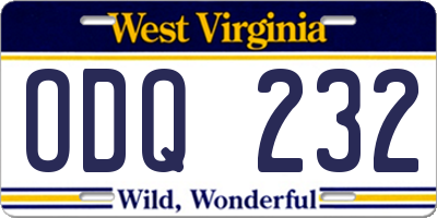 WV license plate ODQ232