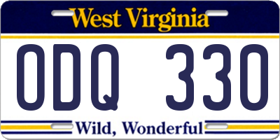 WV license plate ODQ330