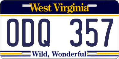 WV license plate ODQ357