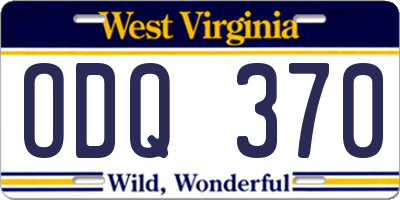WV license plate ODQ370