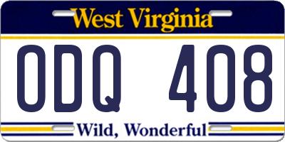 WV license plate ODQ408