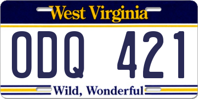 WV license plate ODQ421