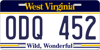 WV license plate ODQ452