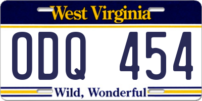 WV license plate ODQ454