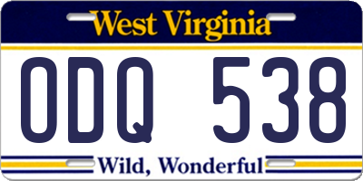 WV license plate ODQ538