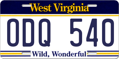 WV license plate ODQ540